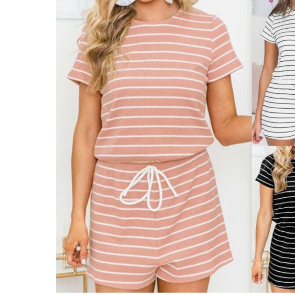 Shein blush striped cozy romper M